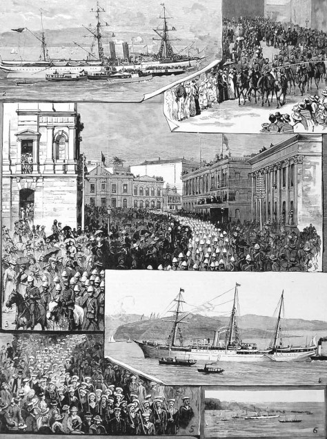 Die triumphale Verabschiedung und Einschiffung der Australischen Truppen in Sydney.