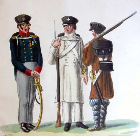 Offizier und Soldaten der Landwehr Russland